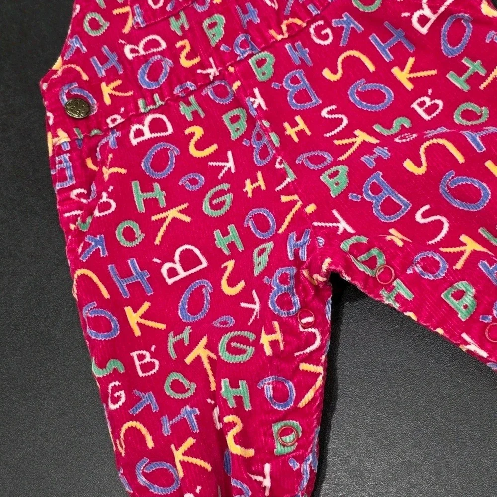 Vintage OshKosh Bgosh Maroon Alphabet Corduroy Footed Overalls Vestbak USA 3-6M